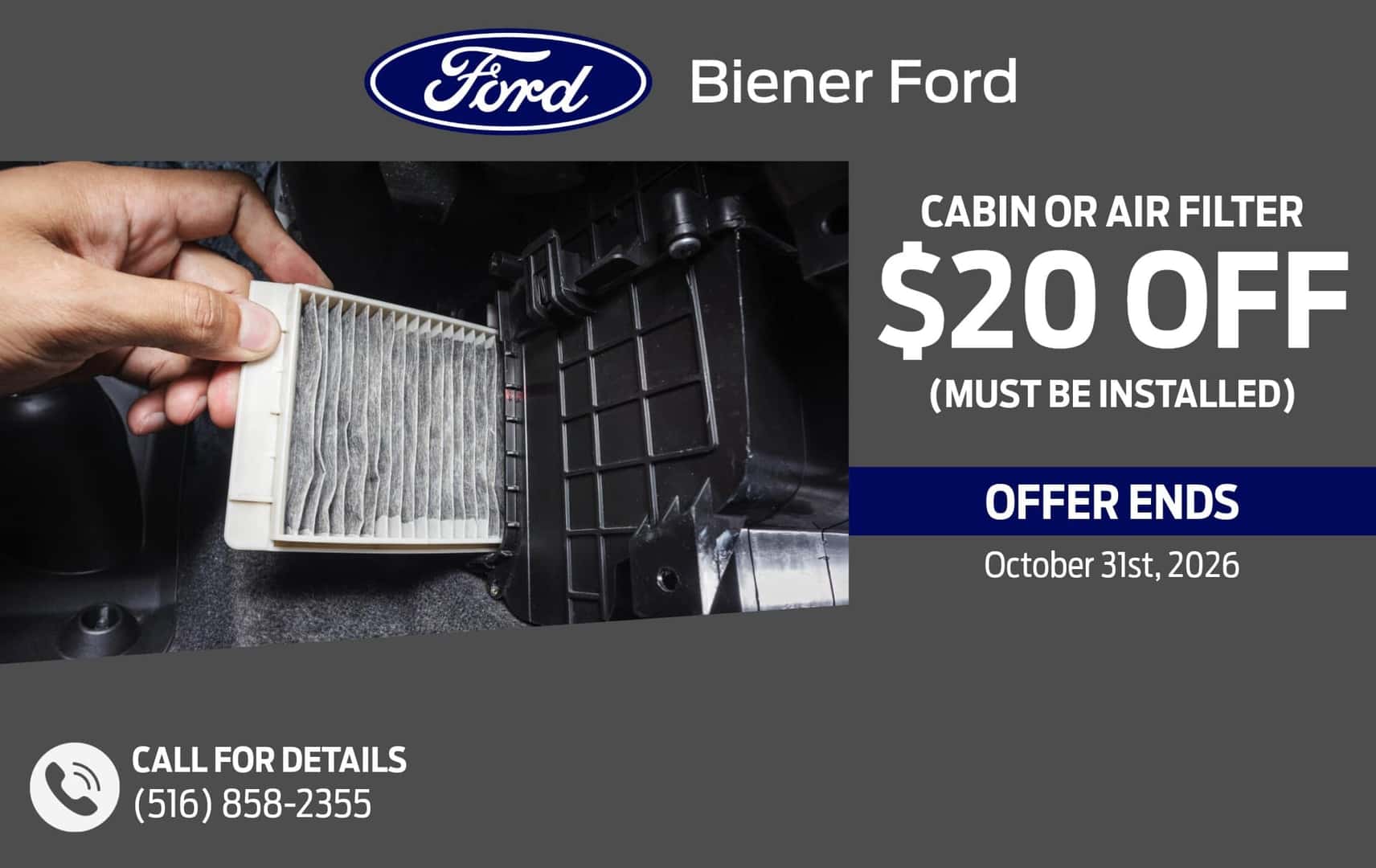 $20 OFF CABIN / AIR FILTER