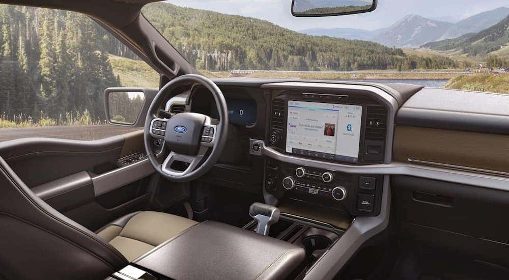 The grey interior of a 2024 Ford F-150 XLT is shown.