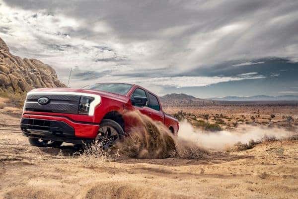 Red 2023 Ford F-150 Lightning