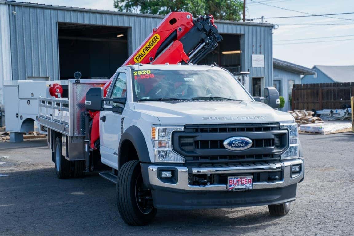 Super Duty Ford upfitted with a palfinger crane.