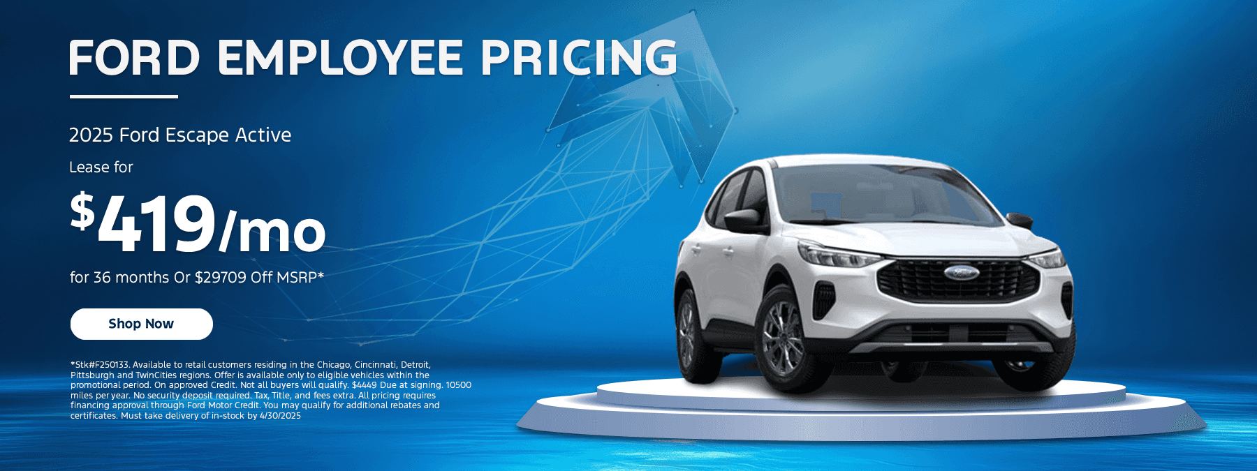 Ford Employee Pricing 2025 Ford Escape Active Lease for $419 per month for 36 months Or $29709 Off MSRP*