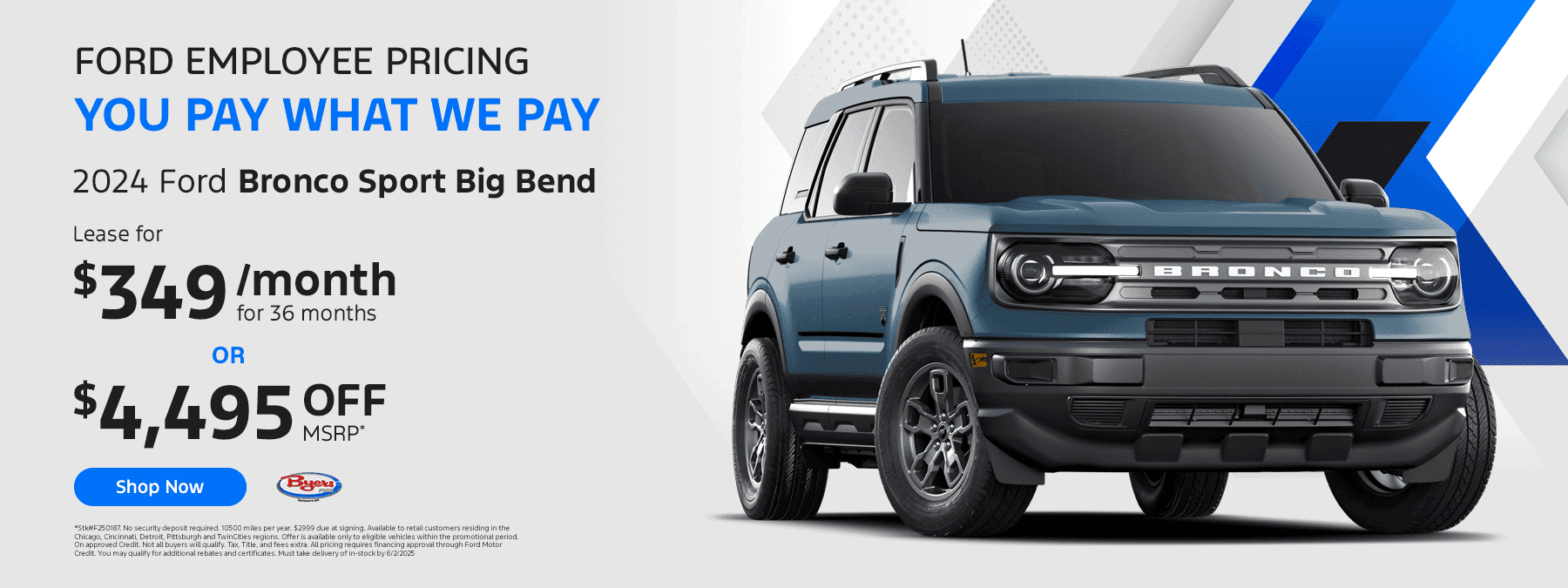 2024 Ford Bronco Sport Big Bend Lease for $349 per month for 36 months Or $4495 off MSRP*