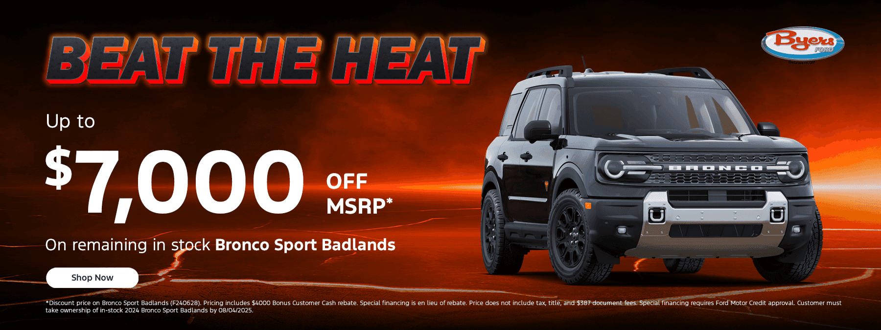 Up to $7000 off remaining in stock Bronco Sport Badlands