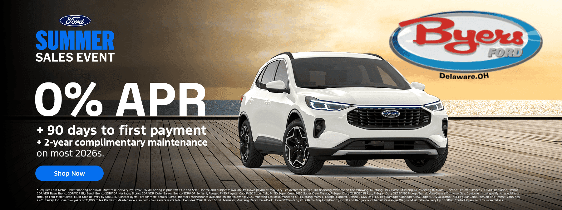 0% APR + 90 days to first payment + 2-year complimentary maintenance on most 2026s.