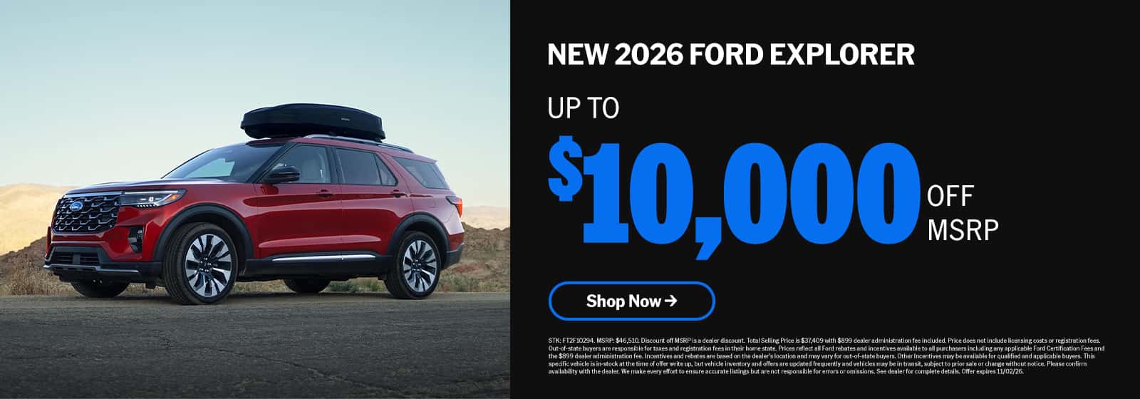 New 2026 Ford Explorer Up to $10,000 off MSRP