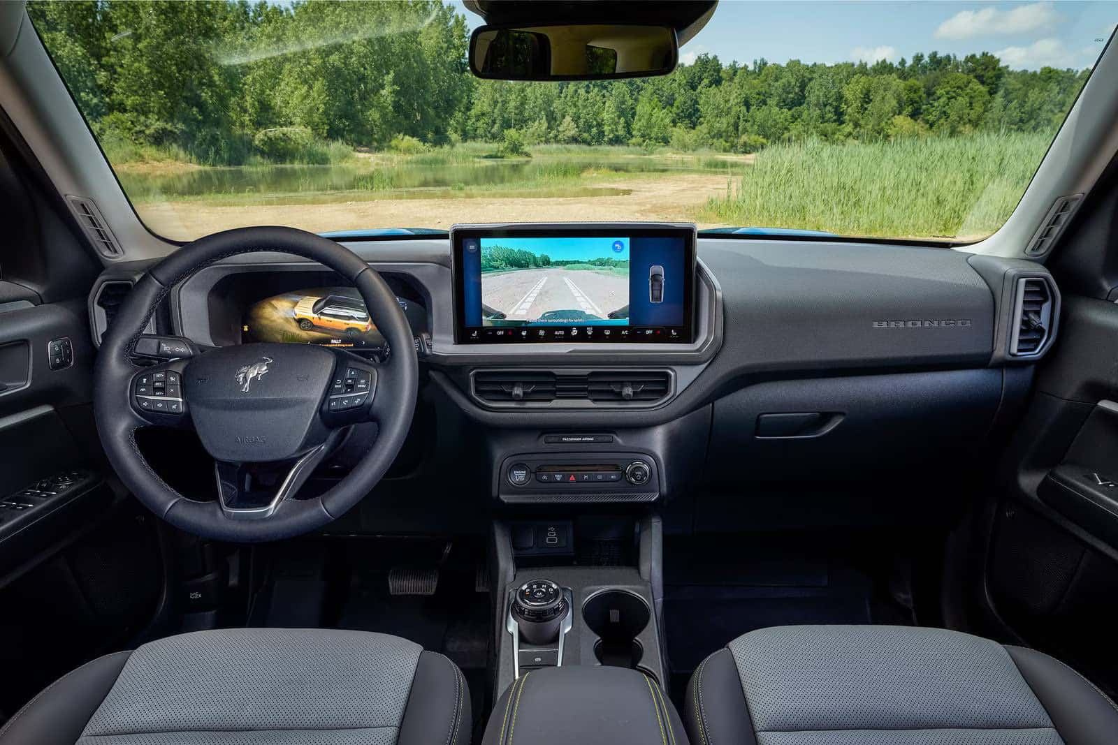 interior cockpit view of a 2026 ford bronco sport featuring advanced tech and safety features