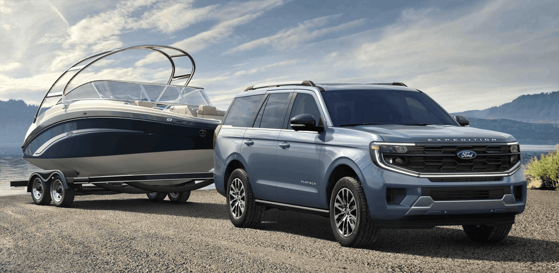 New Ford Expedition hauling a boat