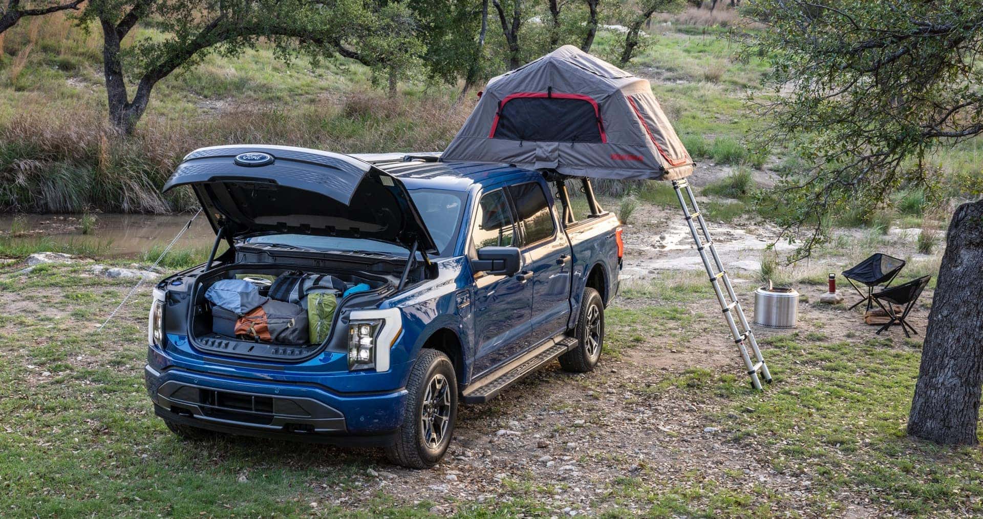 Ford F-150 Lightning XLT Antimatter Blue Metallic camping