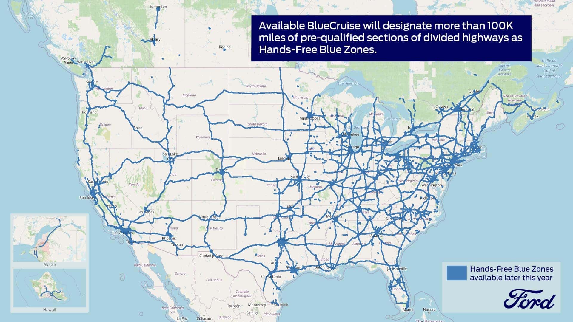 Ford BlueCruise Hands-Free Blue Zones