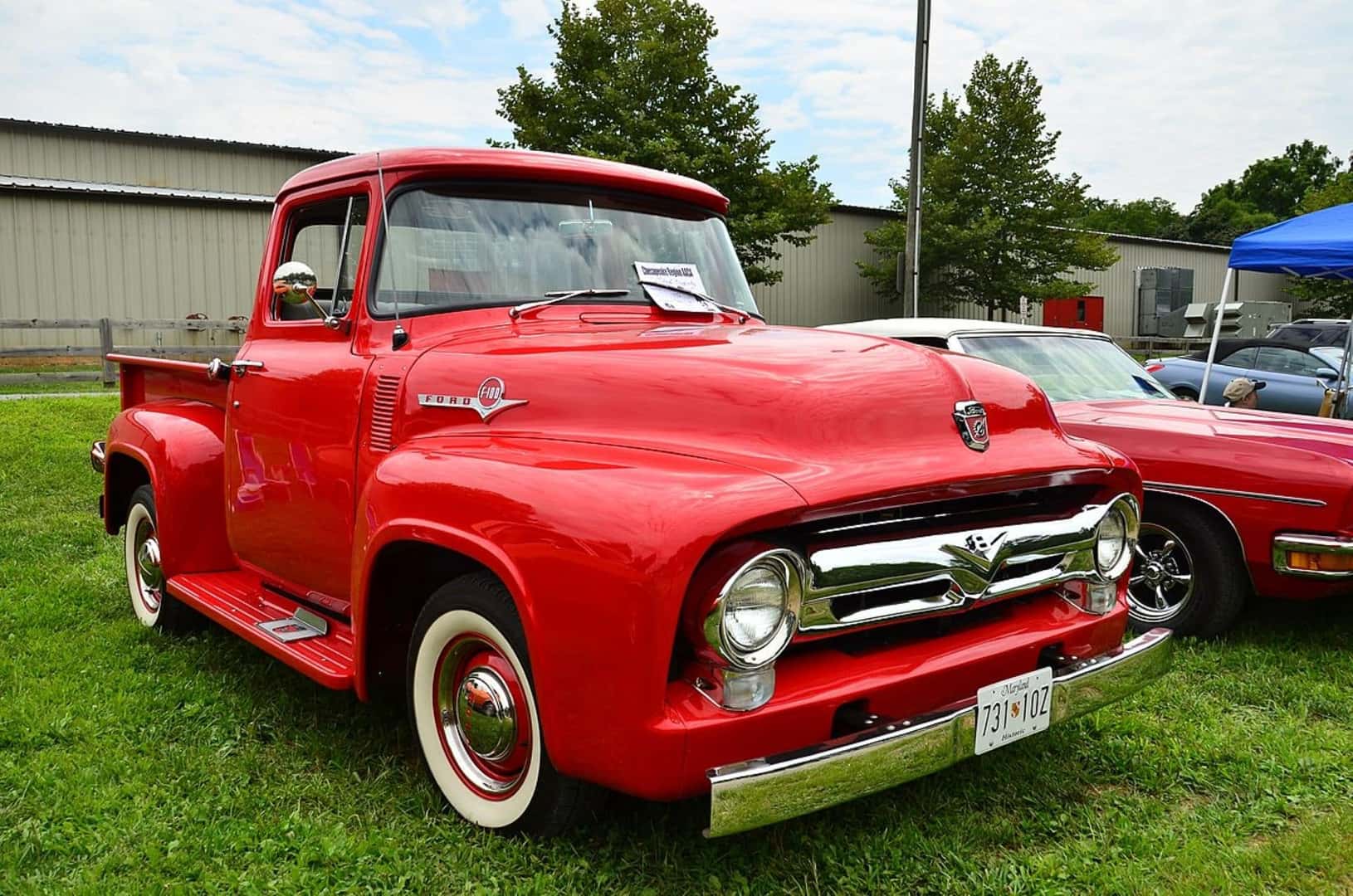A Bright Red 1956 Ford F-100 In Great Condition