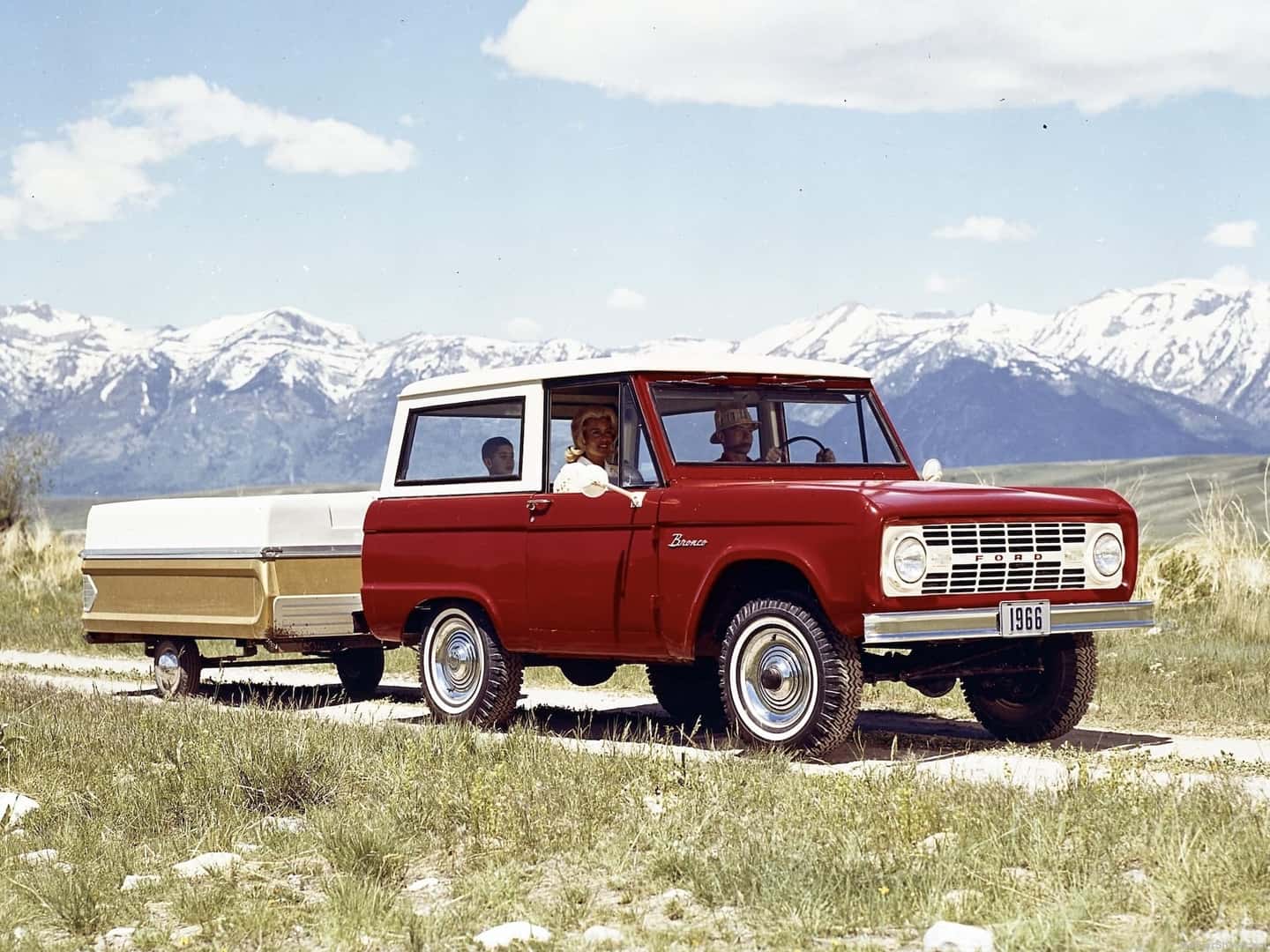 1966 Ford Bronco Towing a Trailer