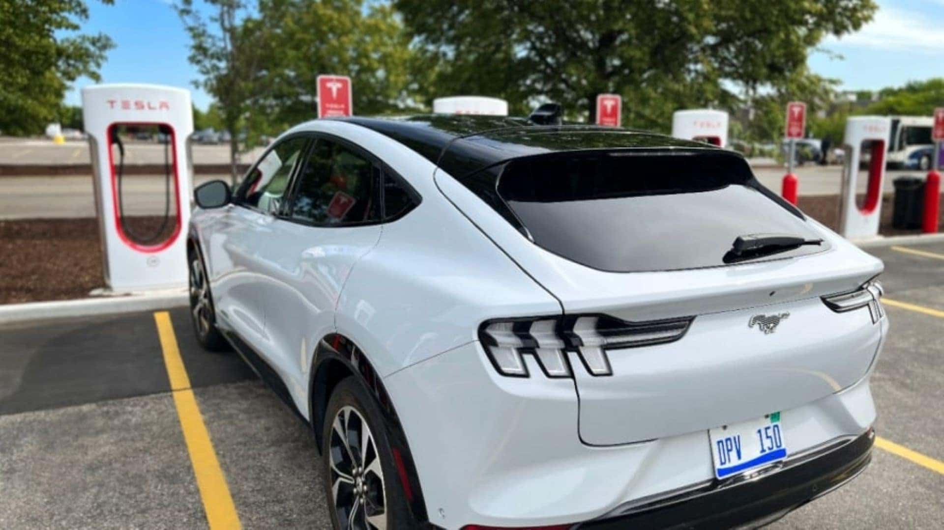 The Mach-E at A Tesla Supercharger Station