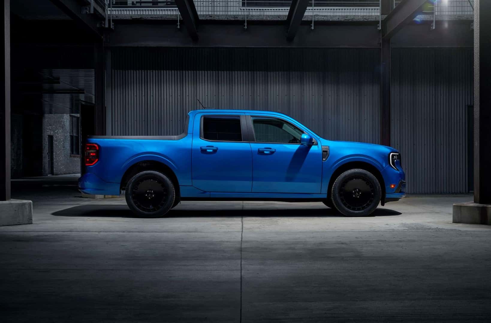 The Stunning Side Profile Of The 2025 Ford Maverick Lobo Inside A Nice Garage