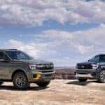 Two 2025 Ford Expeditions On The Edge Of A Cliff, Parked Epically