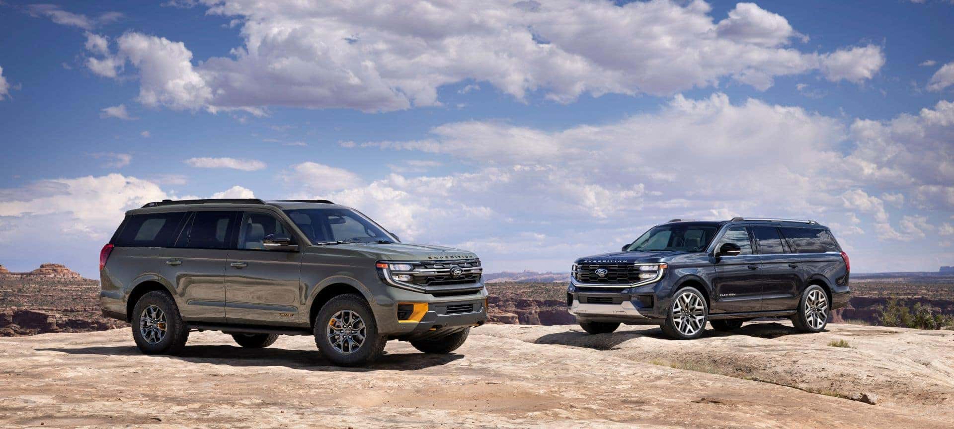 Two 2025 Ford Expeditions On The Edge Of A Cliff, Parked Epically