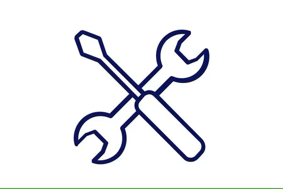 Icon drawing of a wrench over a gear with arrow pointing away