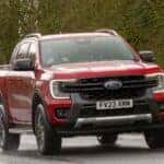 2023 red diesel engine Ford Ranger wildtrak ecoblue car driving on an English road