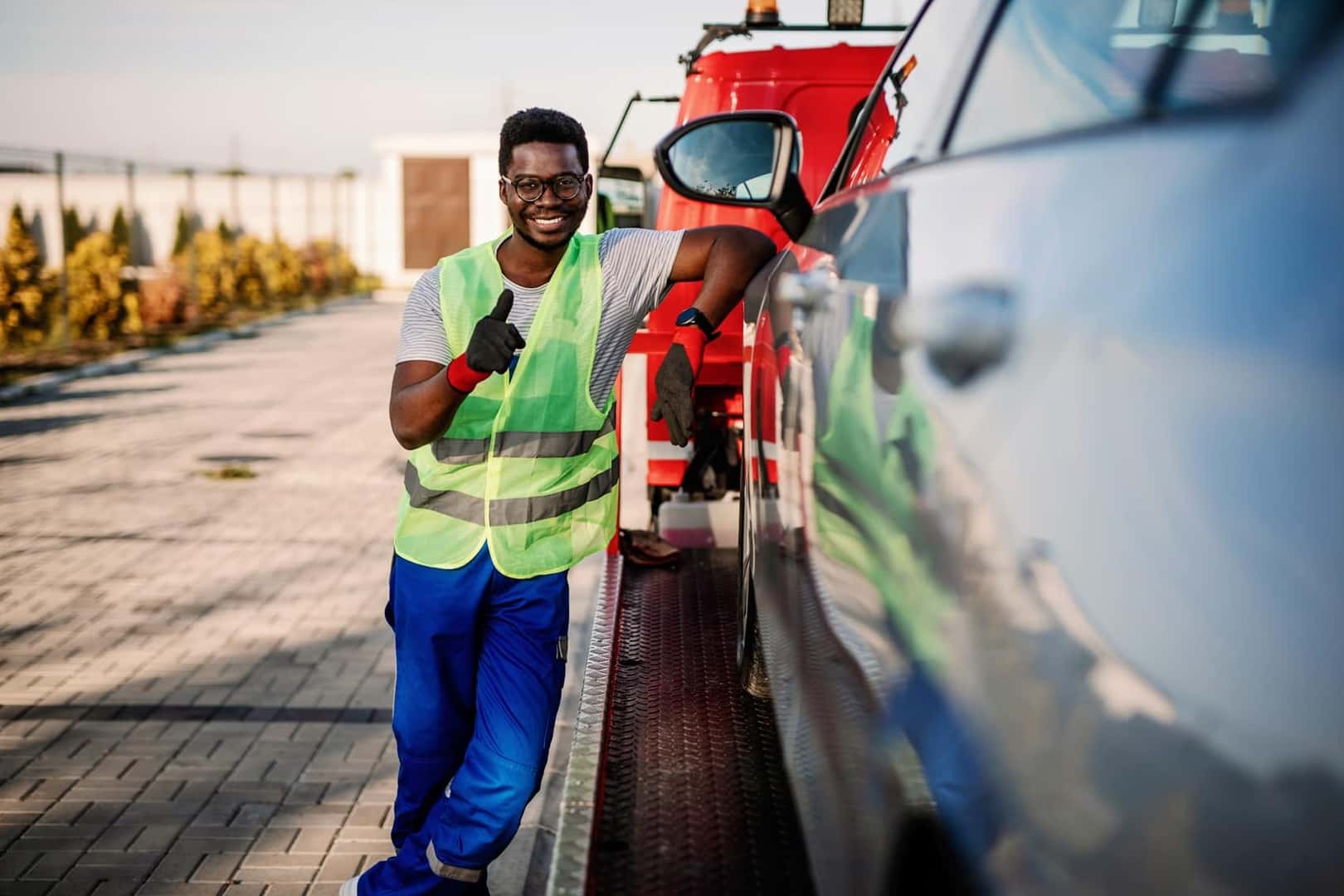 Ford Certified Technician towing Ford vehicle to Service Center