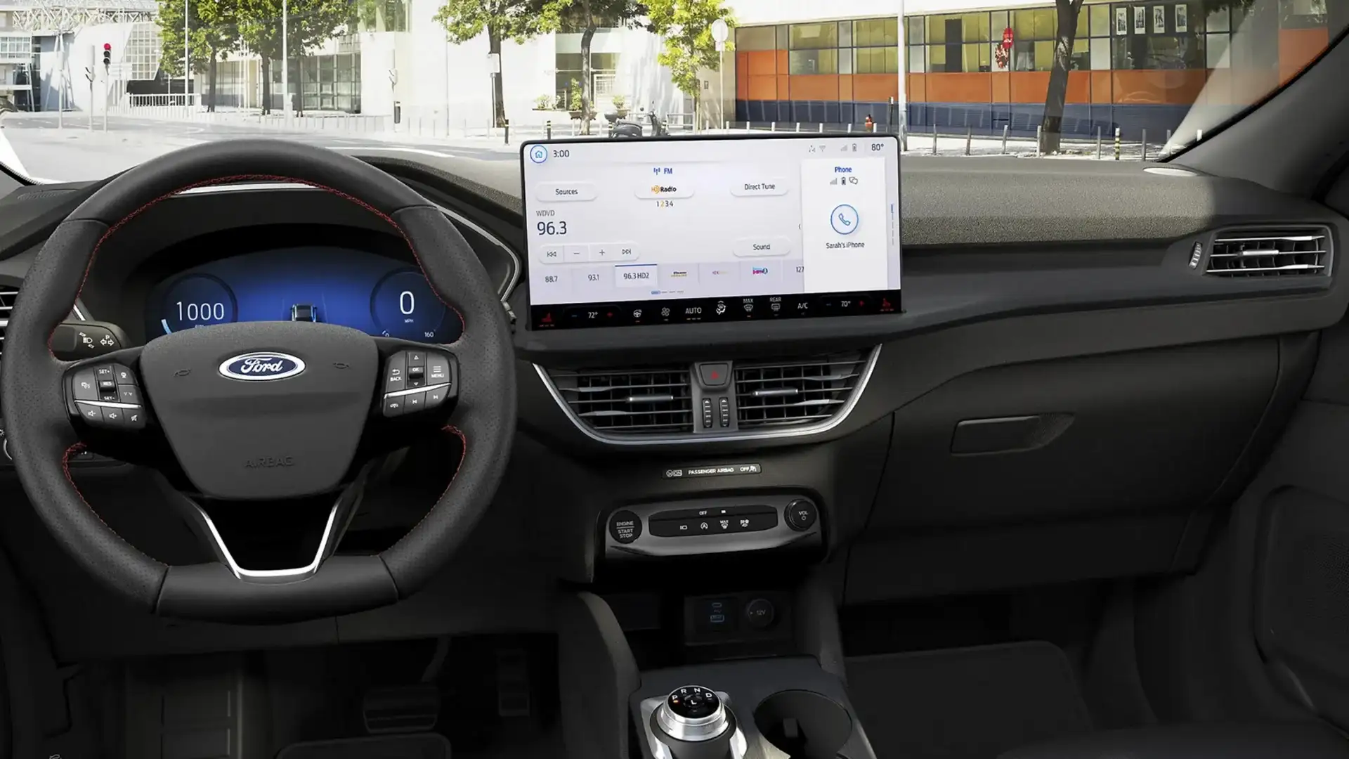 2025 Ford Escape® digital cockpit with touchscreen infotainment, climate control, and rotary gear.