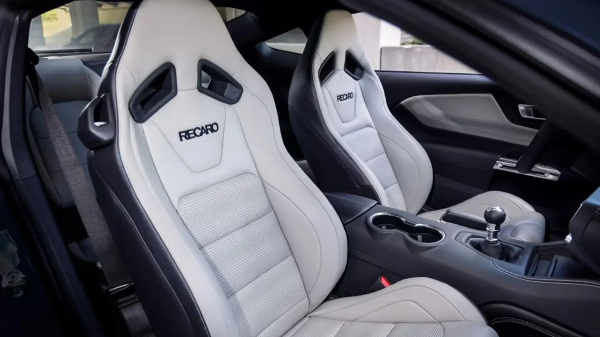 Recaro sport seats inside the 2025 Ford Mustang®, highlighting premium bolstering and performance-focused design.
