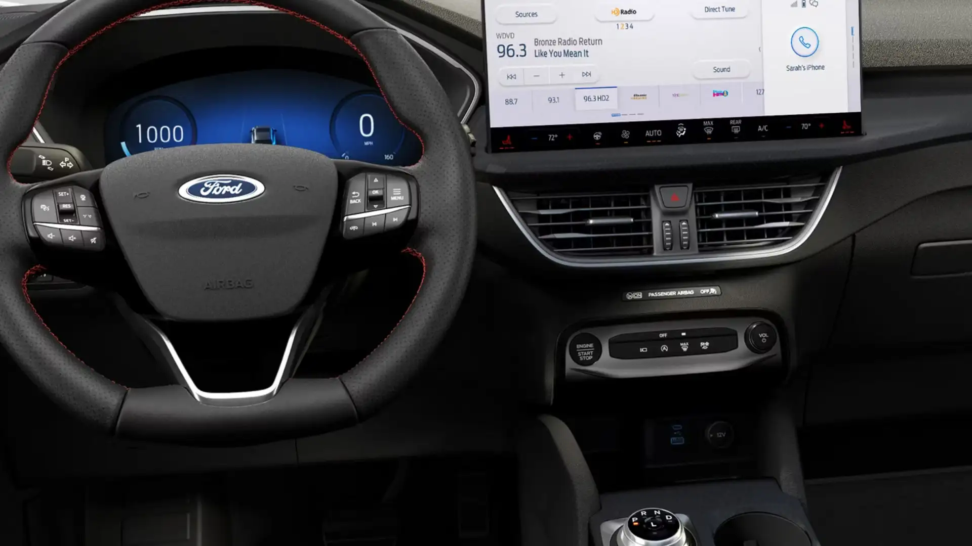 2026 Ford Escape® cabin with modern dashboard display, steering wheel with controls, and an advanced infotainment system.