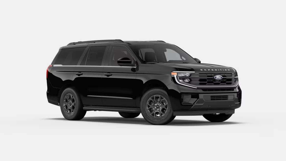 2026 Ford Expedition® black SUV shown in a clean studio side view with bold grille and large three-row design.