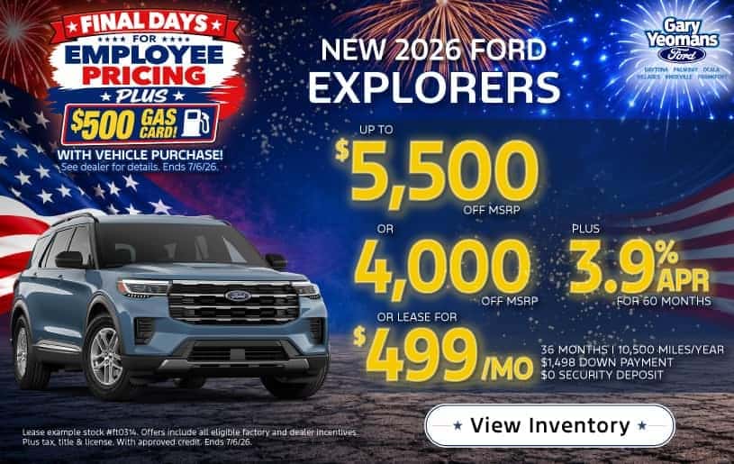 New 2026 Ford Explorers in stock: up to $5,500 off MSRP! Or $3,500 off MSRP + 3.9% APR / 60 months! Or lease $499/month 36 months 10,500 miles/year, $1,498 down payment, $0 security deposit