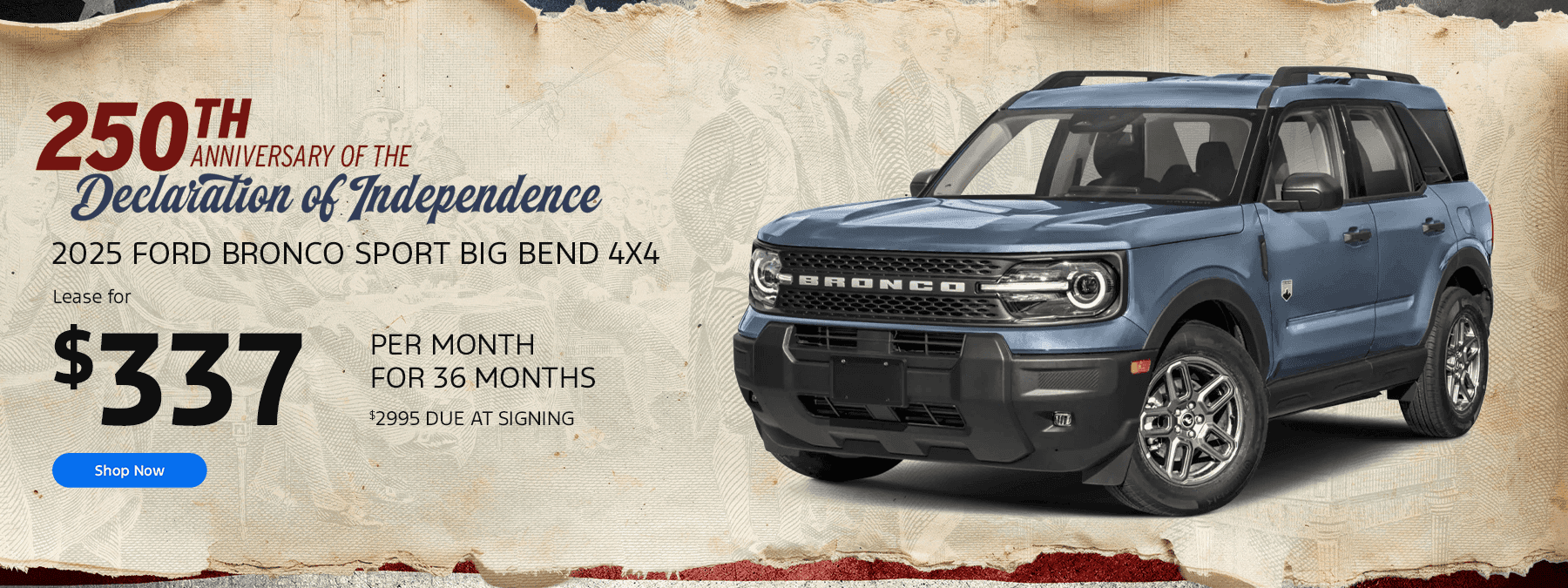 2025 FORD BRONCO SPORT BIG BEND 4X4 LEASE FOR $337 PER MONTH FOR 36 MONTHS $2995 DUE AT SIGNING