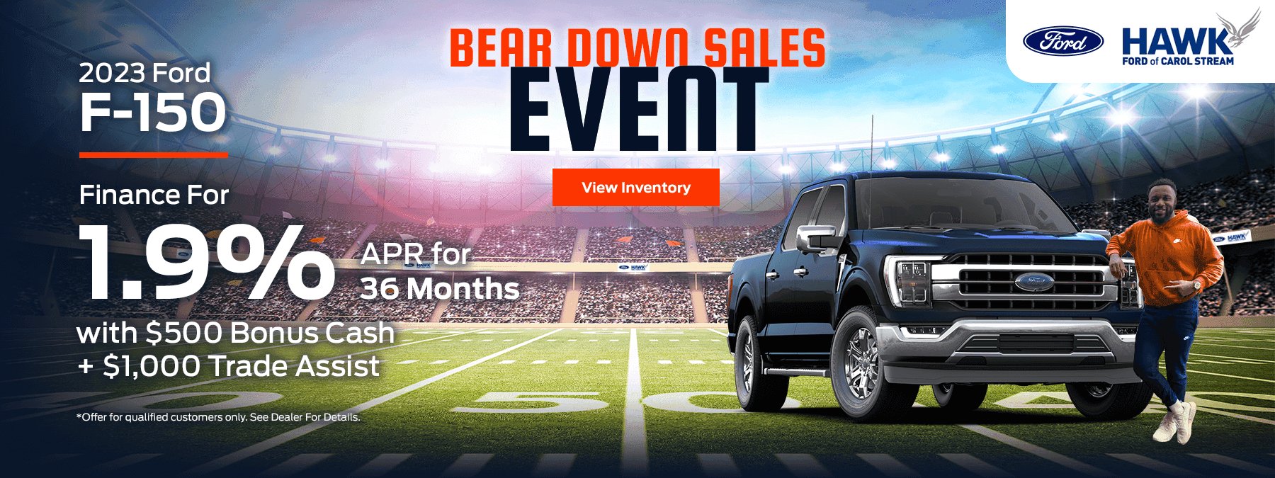 2023 F-150 / 1.9% for 36 months with $500 Bonus Cash plus $1,000 Trade Assist