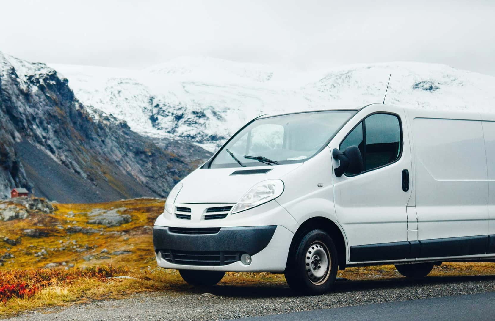 Contractor van in mountains