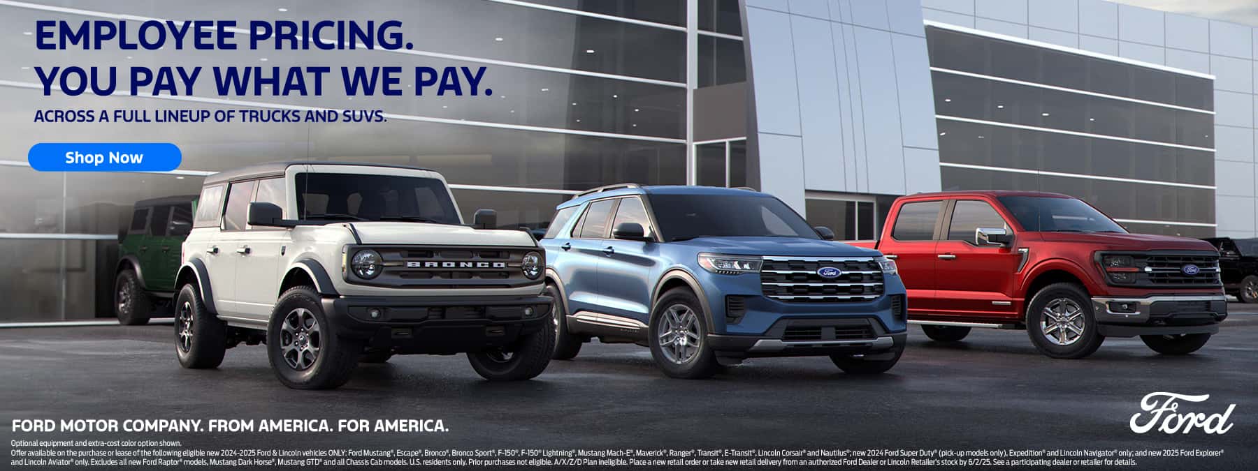 From America, For America. Save big on your new Ford with Employee Pricing at Hunter Ford near Gas City, Indiana.