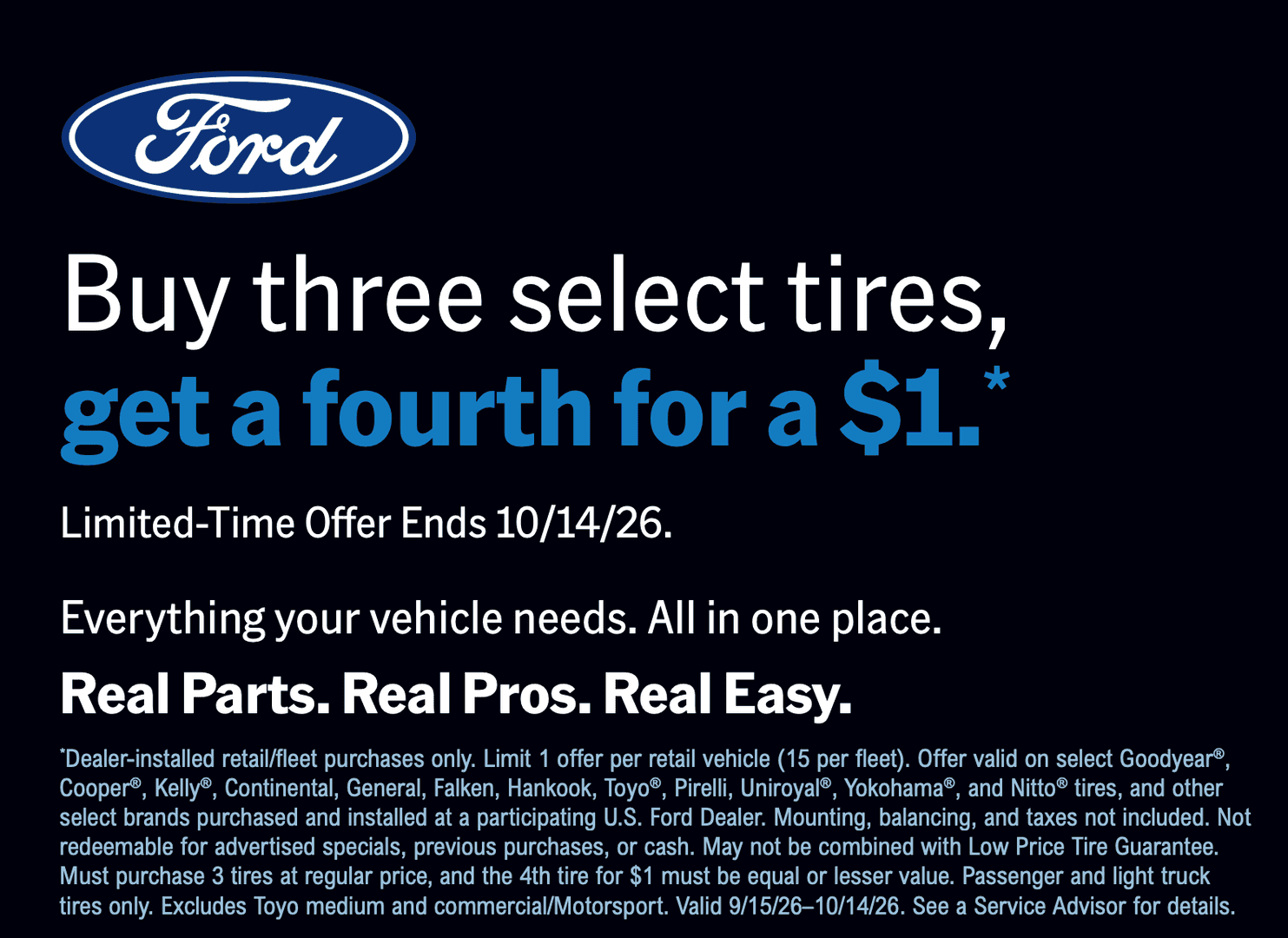Buy three select tires, get a fourth for $1*