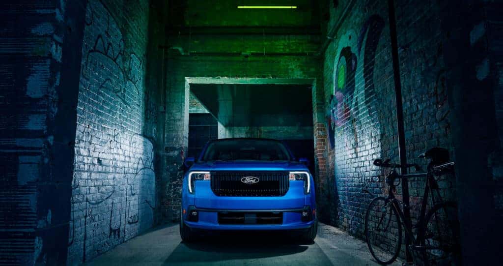 2025 Ford Maverick Lobo parked in a dark tunnel with graffiti