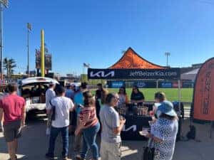 Jeff Belzer's tent serving soda at Rhythm & Brews