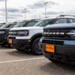 Bronco Sport lineup on car dealer lot