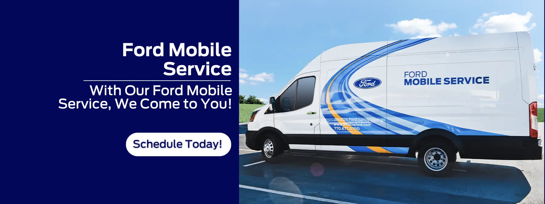 Ford mobile service banner featuring a truck parked in a lot