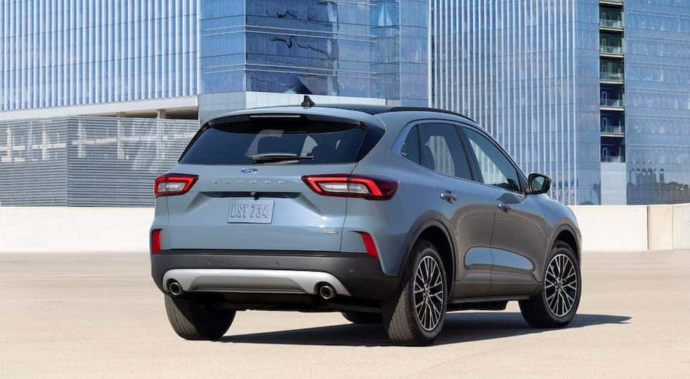 A grey 2024 Ford Escape Hybrid is shown from the rear at an angle.