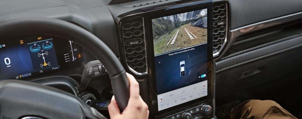 The back-up camera view is shown in a 2025 Ford Ranger.