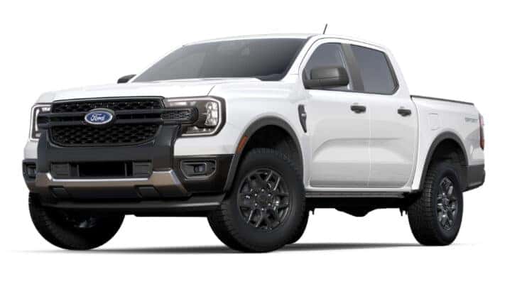 A white 2025 Ford Ranger XLT is angled left.