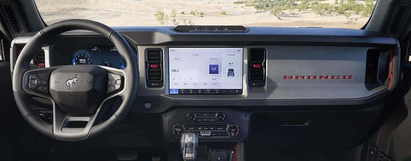 The black and gray dash in a 2025 Ford Bronco.