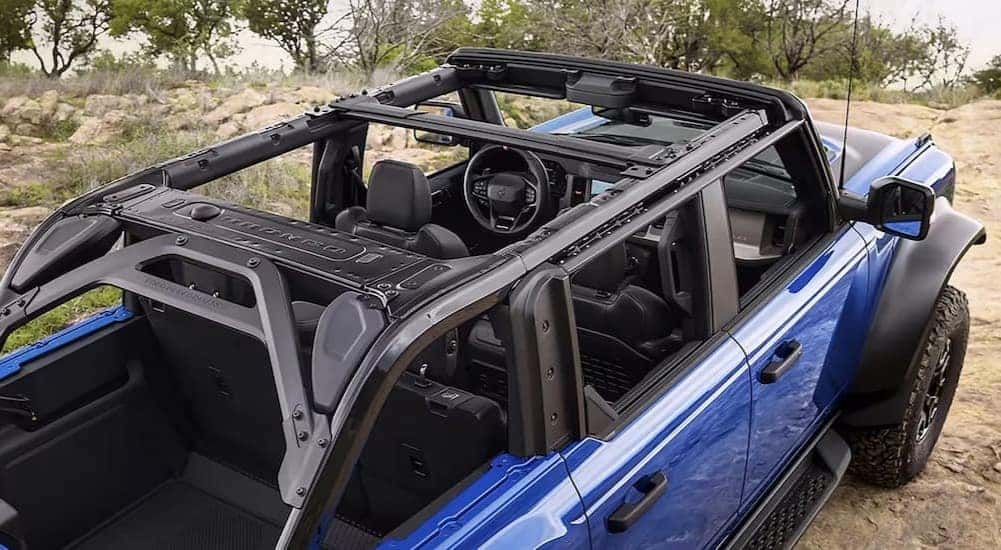 Aerial view of a blue 2025 Ford Bronco Raptor.