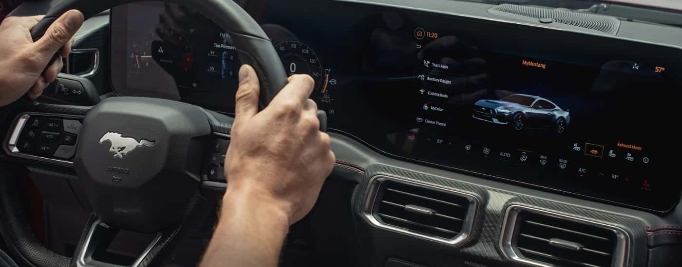 The infotainment screen in a 2025 Ford Mustang.