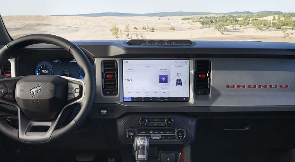 2026 Ford Bronco front dashboard with display screen for cameras
