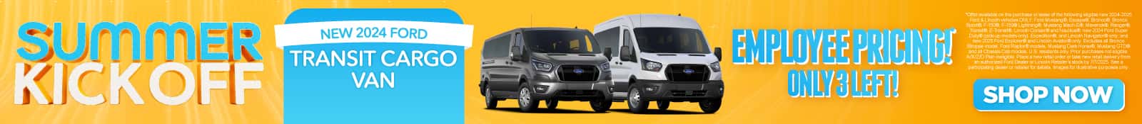 New 2024 Ford Transit Cargo Van Employee Pricing!* Only 3 Left!