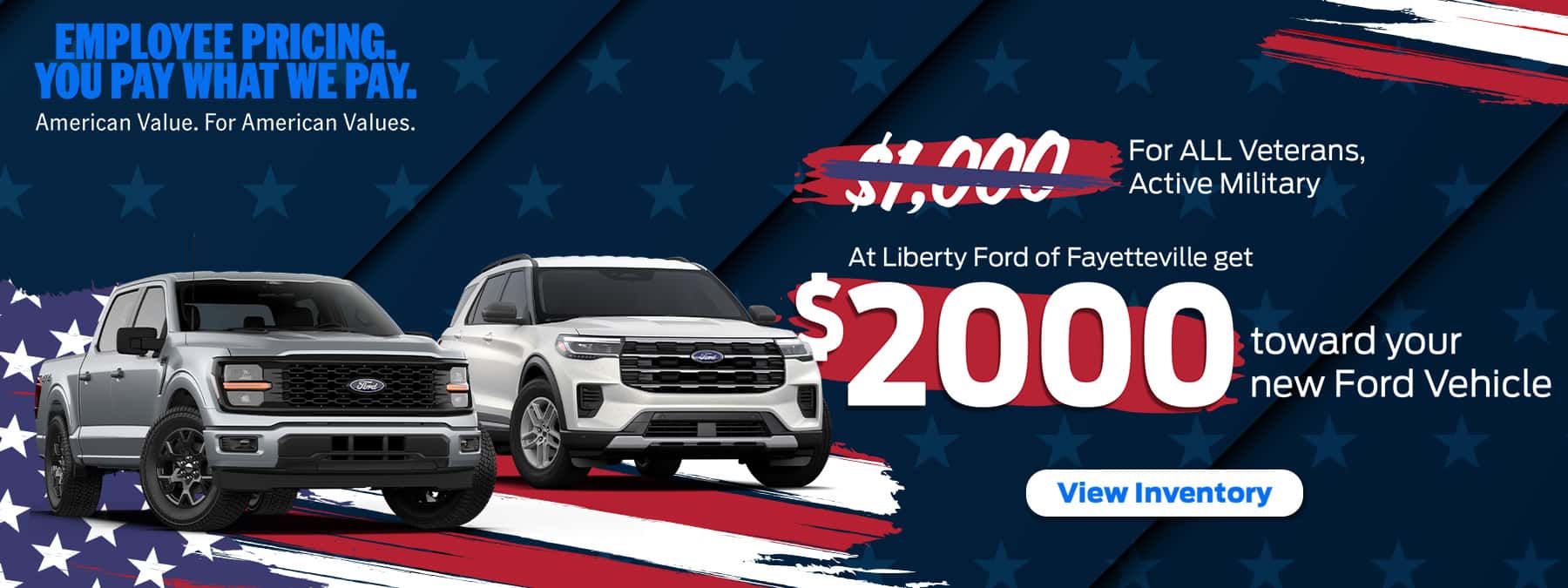 At Liberty Ford of Fayetteville get $2000 toward your new Ford Vehicle