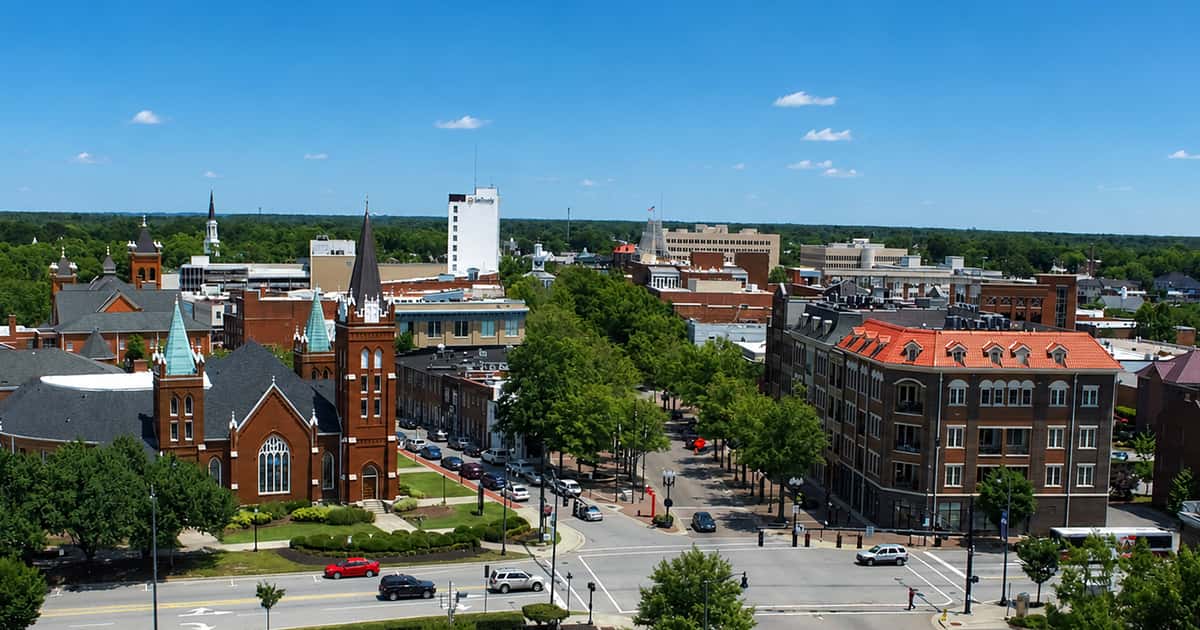 Skyline view of the city of Fayetteville in North Carolina