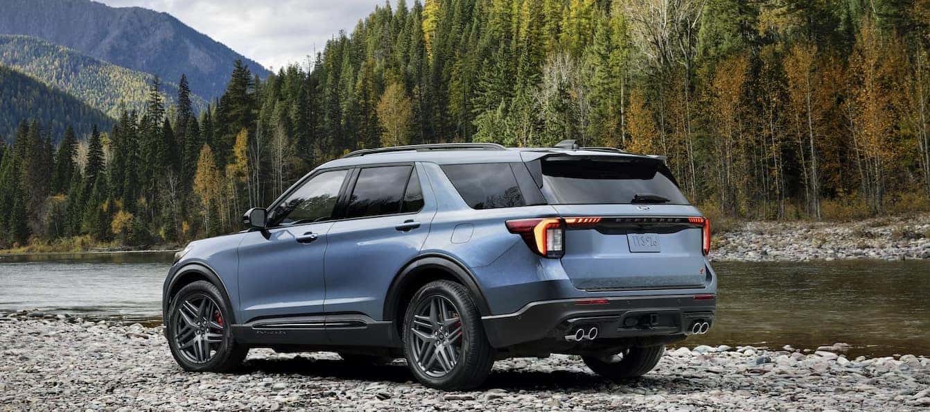2025 Ford Explorer Exterior Painted In Blue With Nature Background