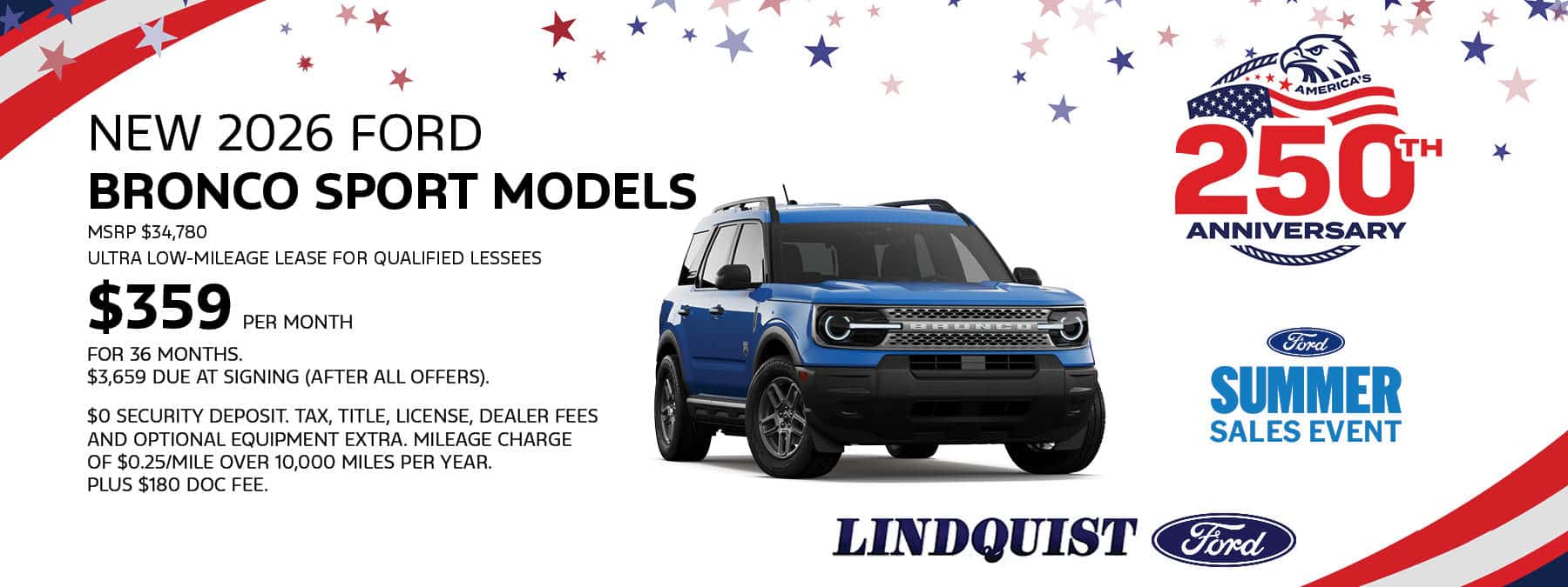 Lease New 2026 Ford Bronco Sport models for $359/Mo