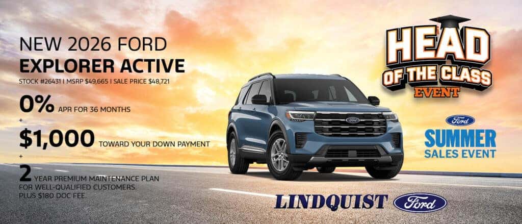 Get a New 2026 Ford Explorer Active  for 0% APR Financing