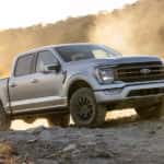 A silver 2021 Ford F-150 Tremor is shown from the front at an angle.